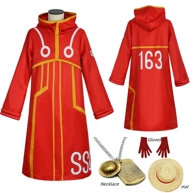 Egghead Island Costume Monkey D Luffy Robe Cosplay Costume 163 Luffy Jacket Coat Hat Outfit Halloween Suit