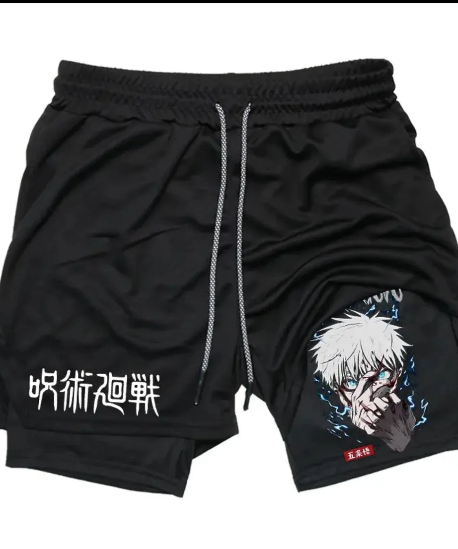 Anime Jujutsu Kaisen Performance Yuji Print Sport Running 2 in 1 Gym Shorts Training Men's Summer Workout Sportwear Y2K Shorts