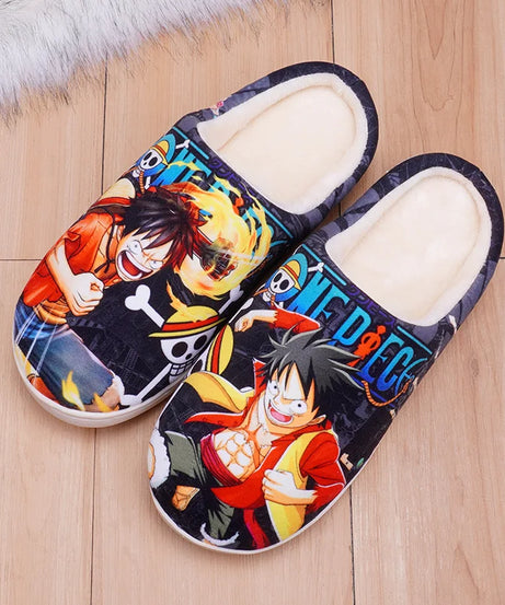 Anime One Piece Luffy Chooper Dragon Ball Goku Hatsune Winter Warm Plush Men Women Couple Shoes Home Slipper Stuffed Plush Gift