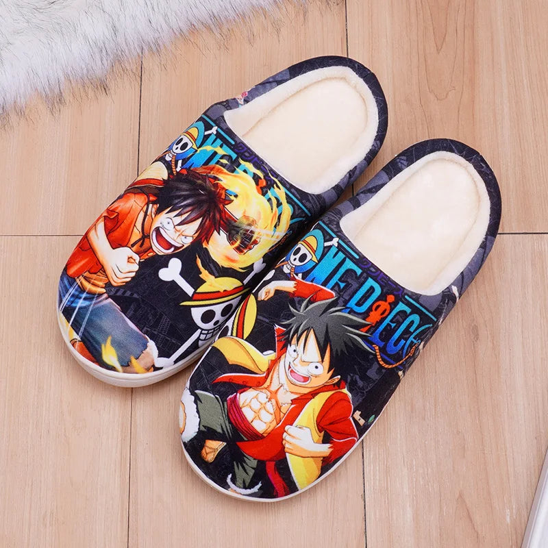 Anime One Piece Luffy Chooper Dragon Ball Goku Hatsune Winter Warm Plush Men Women Couple Shoes Home Slipper Stuffed Plush Gift
