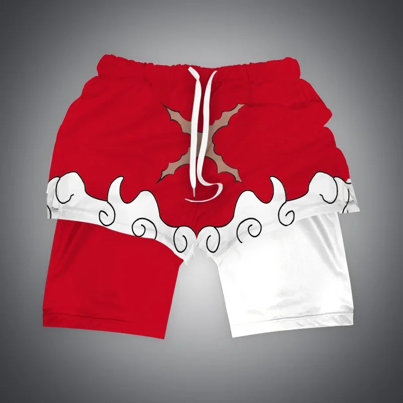 One Piece x Naruto x Dragon Ball 2-in-1 Men’s Gym Shorts – Quick-Dry & Breathable Sportswear