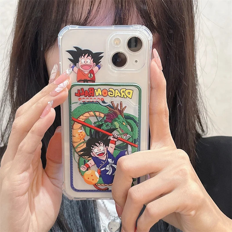 Bandai Anime Dragon Ball Card Holder Phone Case for iPhone 13 11 12 14 15Pro Max X Xs XR 8 7 Plus Clear Silicone Soft Back Cover