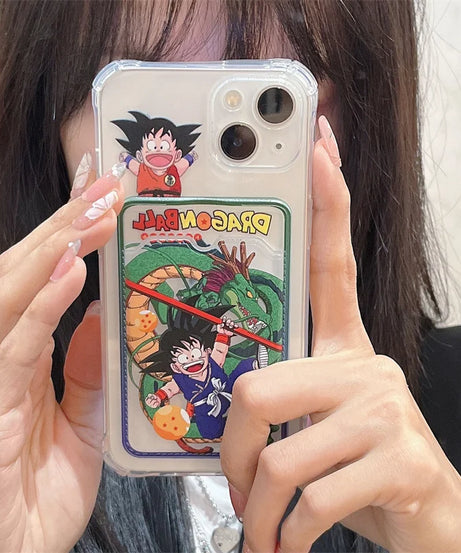 Anime Dragon Ball Card Holder Phone Case for iPhone 13 11 12 14 15Pro Max X Xs XR 8 7 Plus Clear Silicone Soft Back Cover