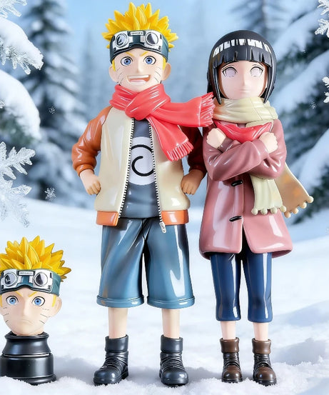 21cm Naruto Childhood Uzumaki Naruto Hinata Hyuga Couple Figure Double Head Sculpt Anime Model Toy Desktop Ornament Collect Gift