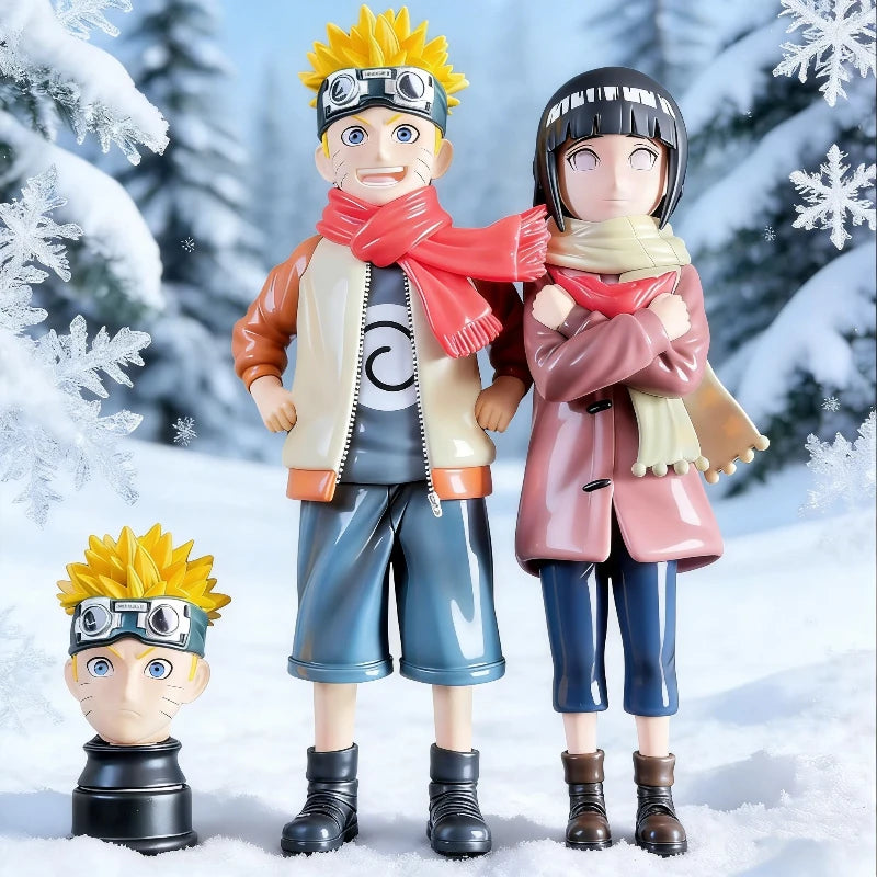 21cm Naruto Childhood Uzumaki Naruto Hinata Hyuga Couple Figure Double Head Sculpt Anime Model Toy Desktop Ornament Collect Gift
