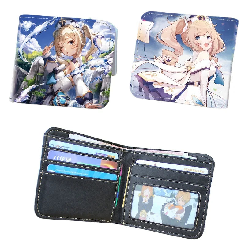 Genshin Impact Raiden Shogun Short PU Leather Wallet Cute Nahida Kamisato Ayaka Folding Purse