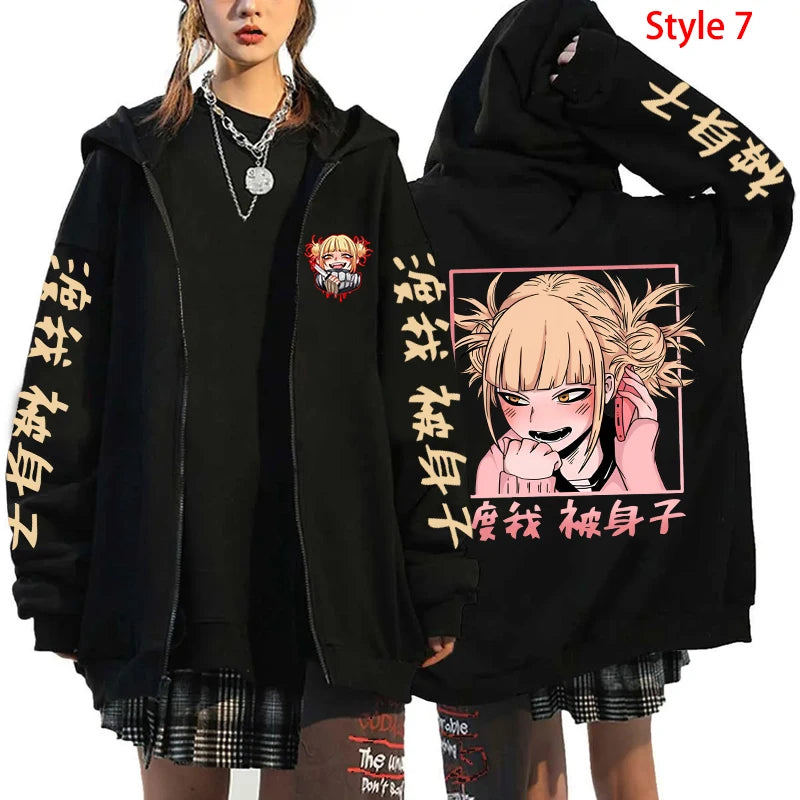 My Hero Academia Himiko Toga Graphic Zip-Up Hoodie Harajuku Streetwear 8