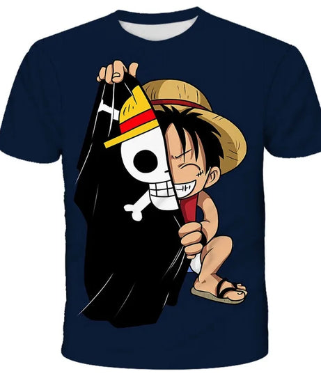 Hot Selling One Piece 3D Printing Fashion Children's Anime Luffy Men's Clothing Children's Boys' T-shirt Summer Short Sleeved