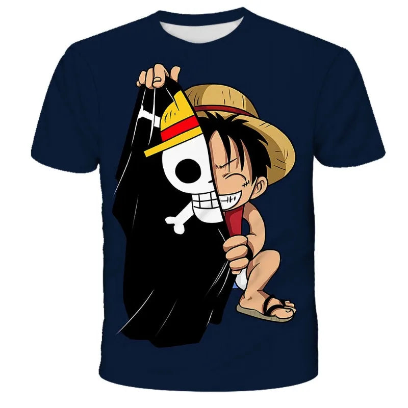 Hot Selling One Piece 3D Printing Fashion Children's Anime Luffy Men's Clothing Children's Boys' T-shirt Summer Short Sleeved