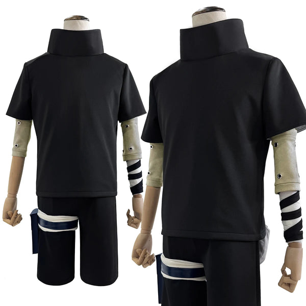 Anime Sasuke Uchiha Cosplay Costume – Black Top, Shorts & Waist Bag Set