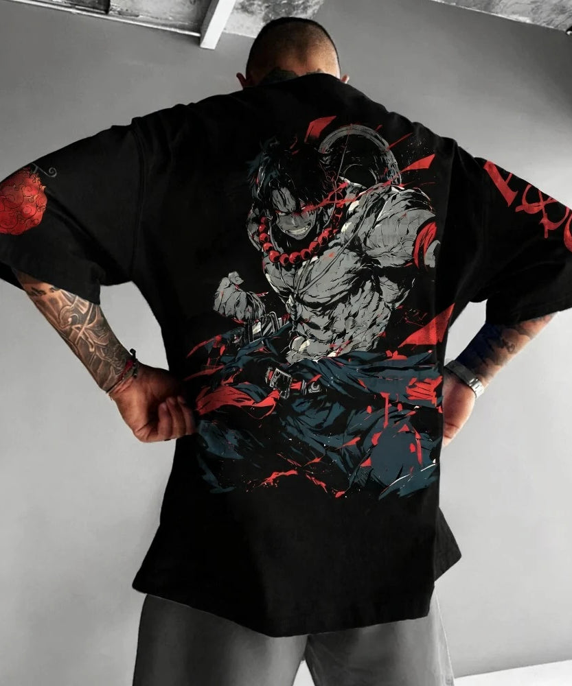 One Piece Ace Anime Co T-shirt Summer New Men's Street Harajuku Loose Casual Children's Parent Child Top