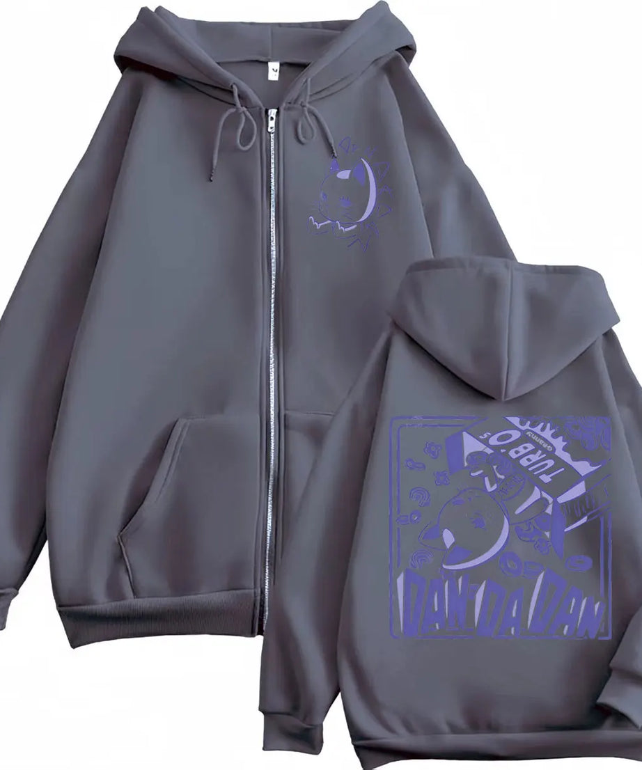 Anime Dandadan Turbo Granny Double Sided Print Zipper Hoodie Manga Style Zip Up Sweatshirts Men Women Casual Pullovers