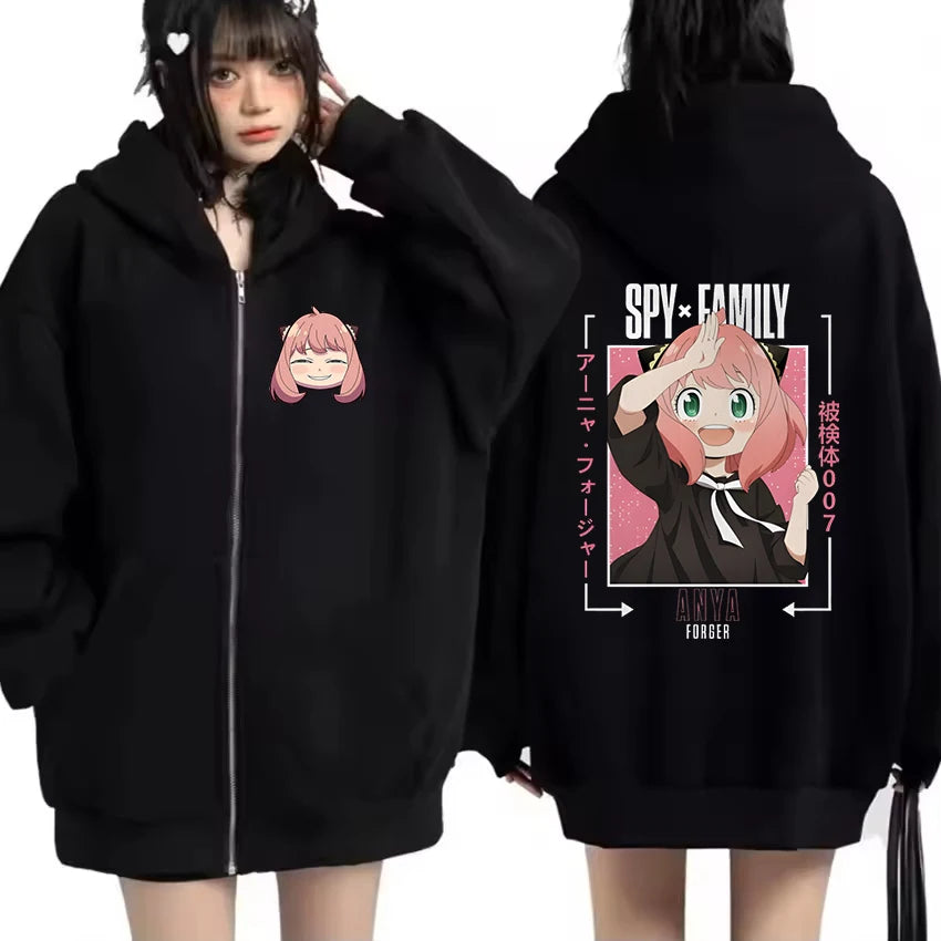 Spy x Family Forger Family Graphic Zip-Up Hoodie Harajuku Streetwear 3