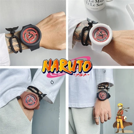 Naruto Sasuke Watch Men Anime Sharingan Fashion Simple Casual Watch Student Mechanical Sports Wristwatch Plastic Watch Band Gift