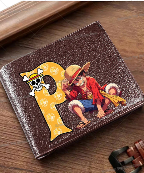 Anime Luffy Men Pu Wallet One Piece Letter A-Z Foldable Short Wallet Man Portable Credit ID Card Holder Male Pocket Coin Purse