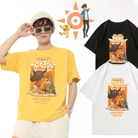 Digimon Greymon Garurumon Angemon T Shirt Anime Men Summer Casual Short Sleeve Tshirts Male Oversize Tops ropa y2k hombre Tees