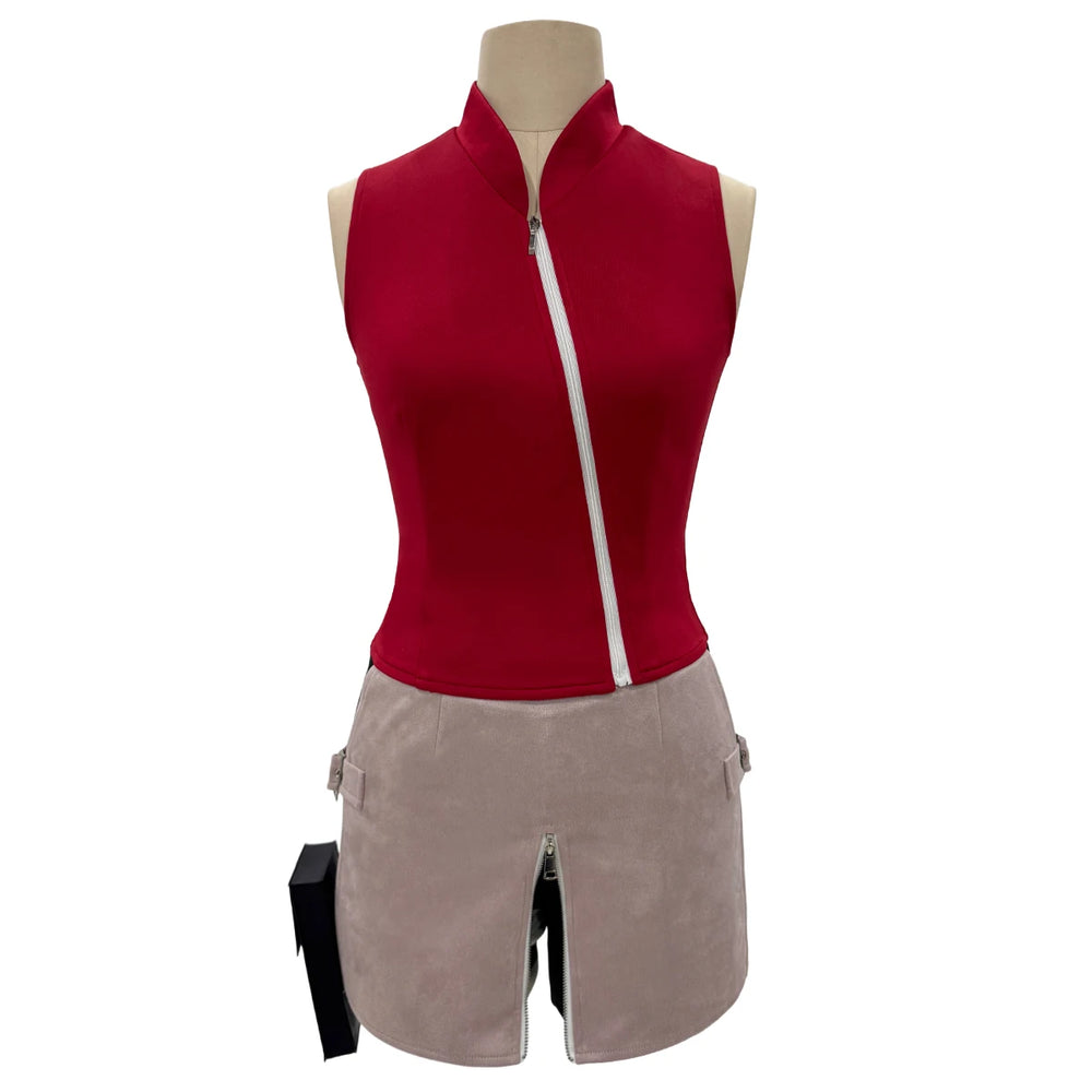 Anime Sakura Haruno Cosplay Costume – Red Top, Skirt, Shorts & Pouch Set