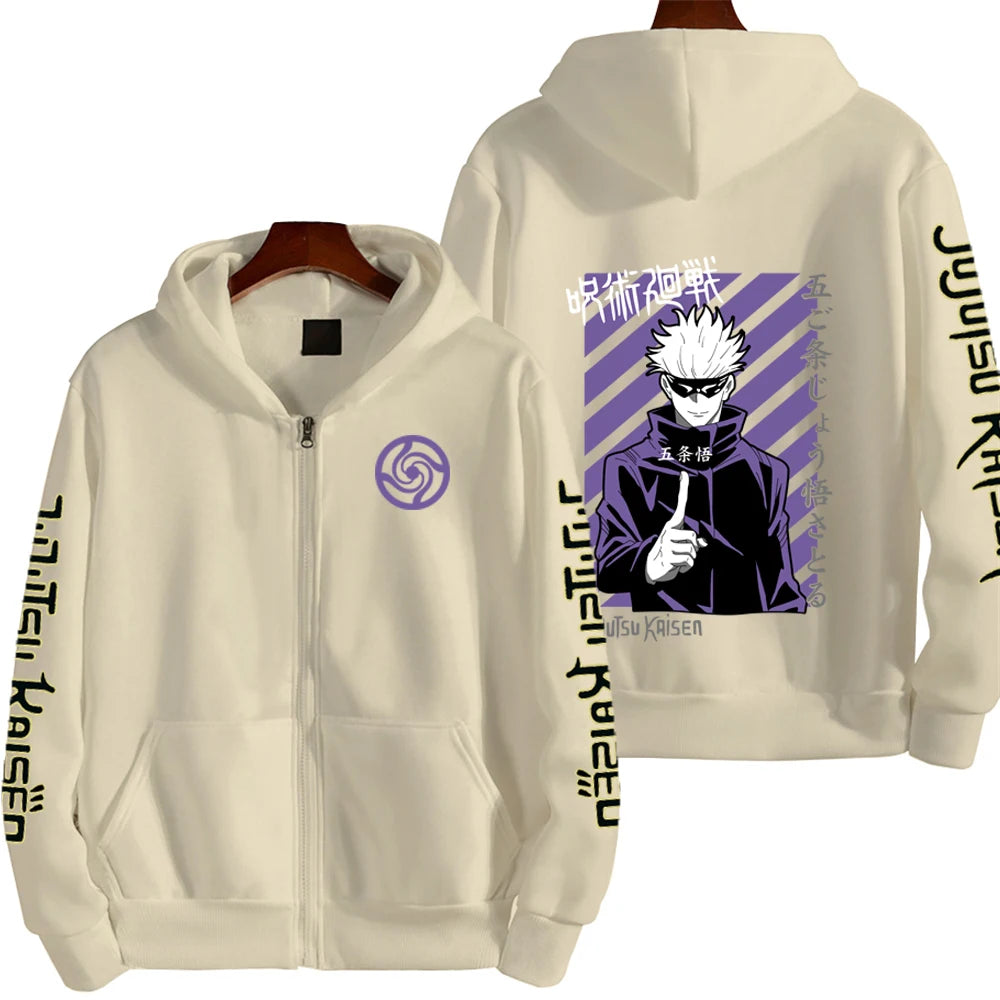 Jujutsu Kaisen Satoru Gojo Graphic Zip-Up Hoodie – Anime Harajuku Jacket 2