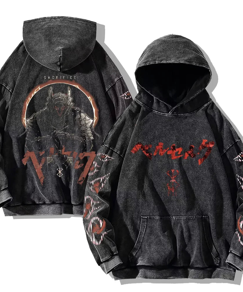 Gothic Vintage Washed Hoodies Teeth Funny Printed Sweatshirts Harajuku Retro Long Sleeve Pullover Men Women Y2k Oversized Hoodie