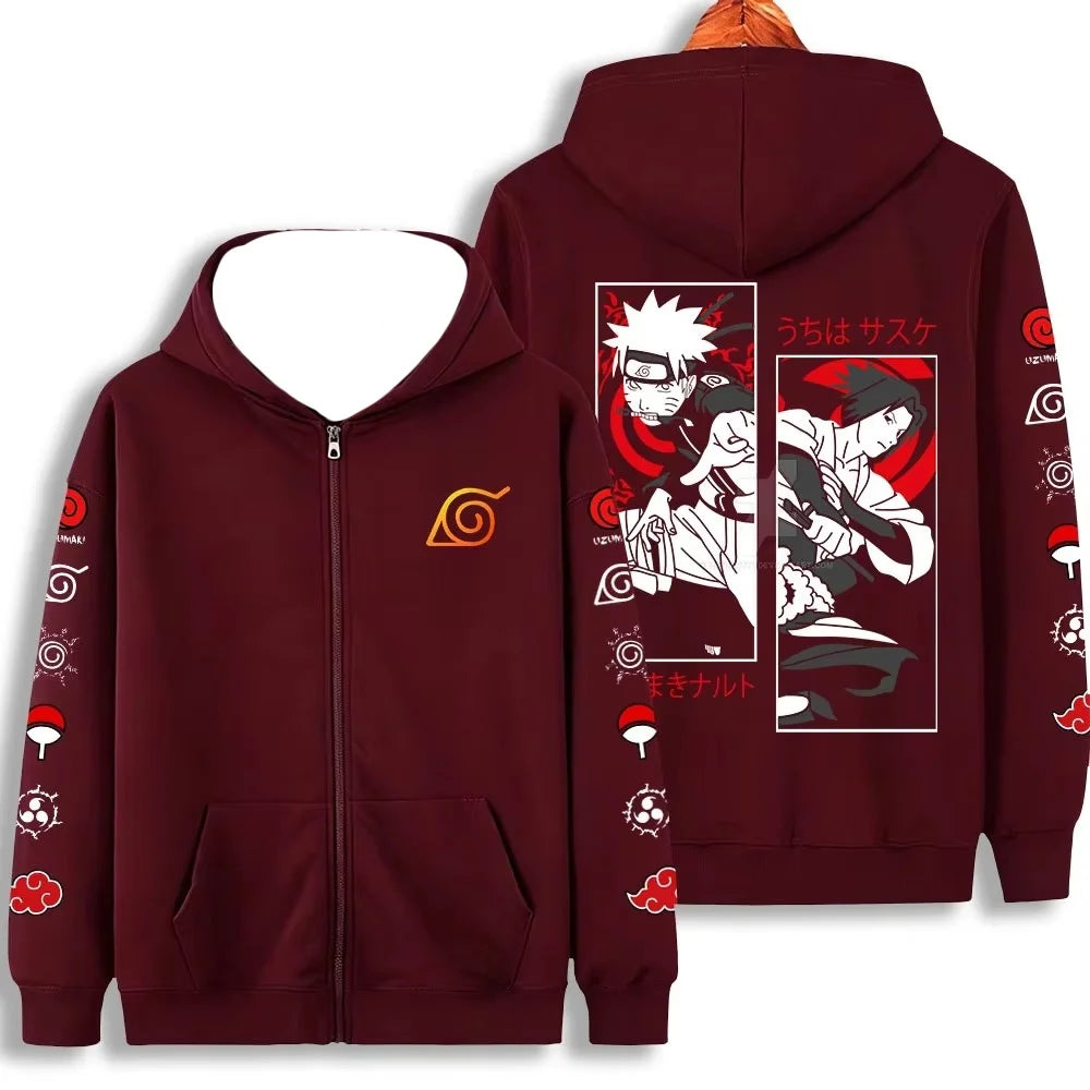 2026 Naruto Team 7 Zip-Up Hoodie – Konoha Symbol Double-Sided Print Streetwear Jacket 8