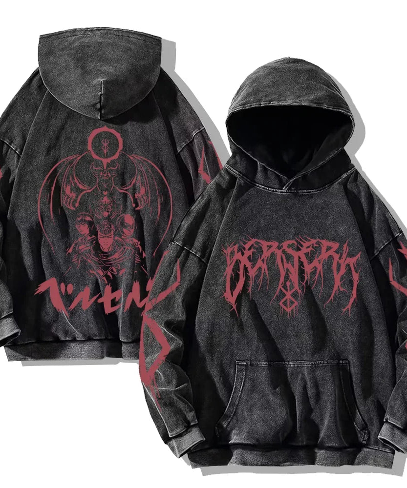 Anime Washed Hoodies Vintage Cotton Hip Hop Streetwear Men's Retro Long Sleeve Pullover Women's Harajuku Oversized Sweatshirts