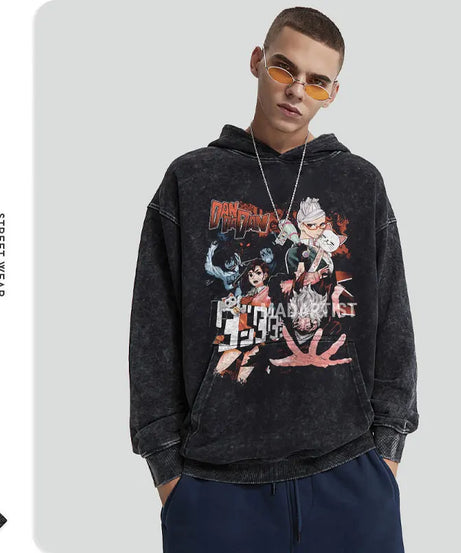 Anime dandadan Hoodies Vintage Washed Dan Da Dan Hooded Sweatshirts Oversize Streetwear Manga Ayase Momo Okarun Hoodie Men Women