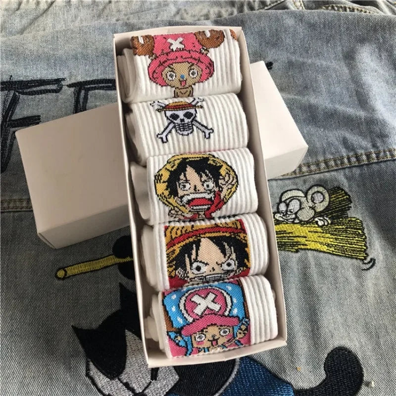 "5 Pair One Piece Socks - Luffy & Chopper Student Cotton Socks