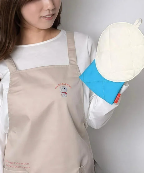 Cute Doraemon Microwave Gloves & Bowl Mat – Heat-Resistant Cartoon Kitchen Set