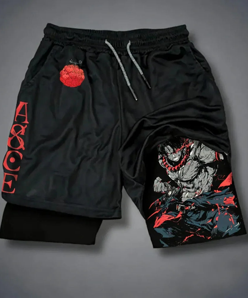 Anime Men's Gym Shorts One Piece Summer Sports Pants Streetwear Breathable Mesh Double-layer 2 in 1 Shorts Sportswear Y2k