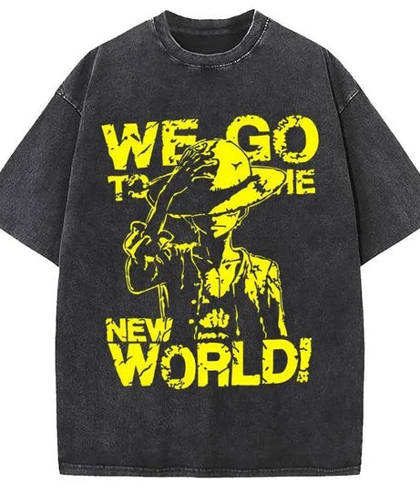 Unisex Oversized Anime Washed T-shirt Men One Piece Streetwear Women Short Sleeved Graphic Tee Summer Harajuku Casual Top HipHop