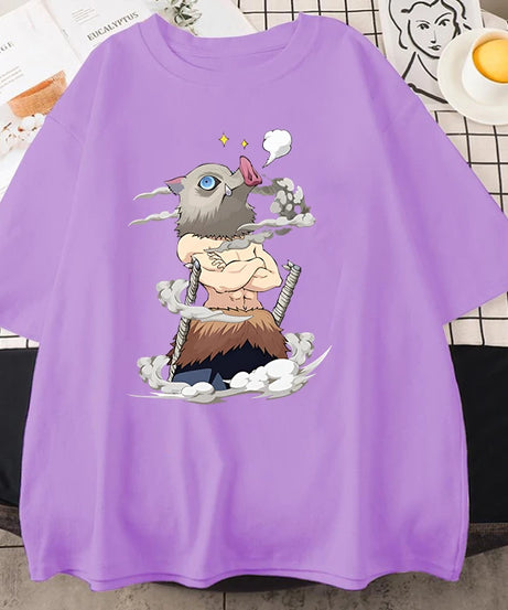 Hot Anime Hashibira Inosuke Graphic Short Sleeve T-shirts for Women Men Shirts Loose T-shirt Casual Summer Oversized T-shirts