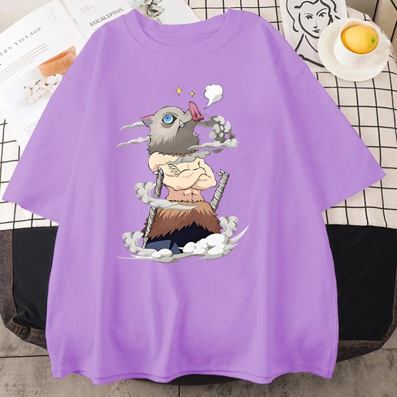 Hot Anime Hashibira Inosuke Graphic Short Sleeve T-shirts for Women Men Shirts Loose T-shirt Casual Summer Oversized T-shirts