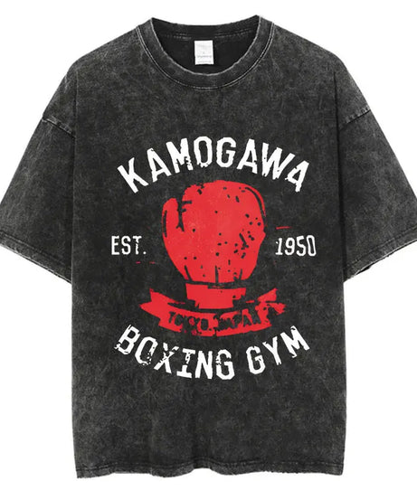 Mens Wash Tshirt Anime Hajime No Ippo T-shirt Hip Hop Street Harajuku Kamogawa Boxing Gym KBG Print Cotton Breathable Top Tee