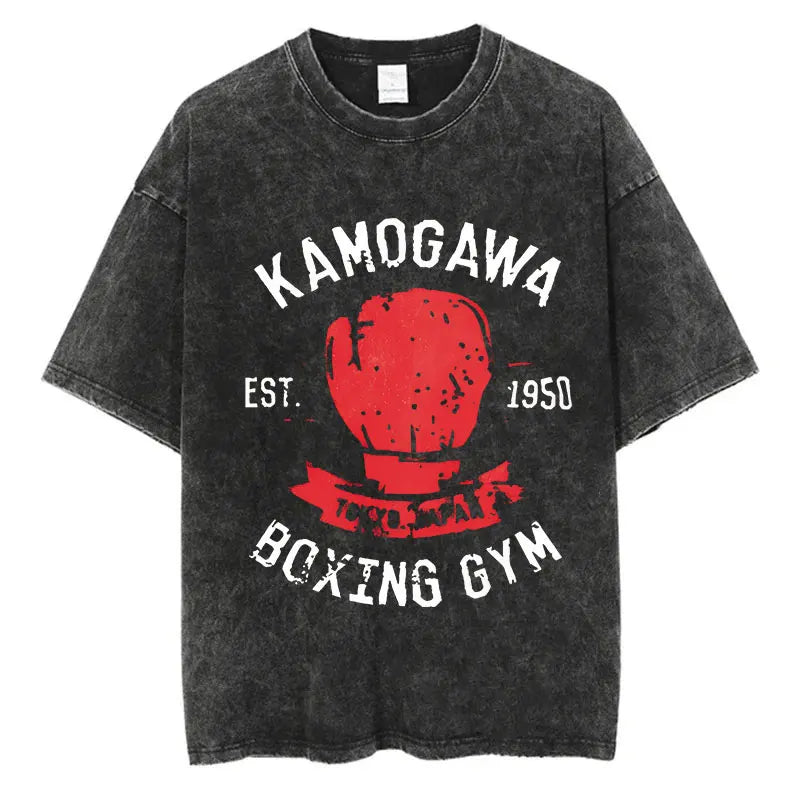 Mens Wash Tshirt Anime Hajime No Ippo T-shirt Hip Hop Street Harajuku Kamogawa Boxing Gym KBG Print Cotton Breathable Top Tee