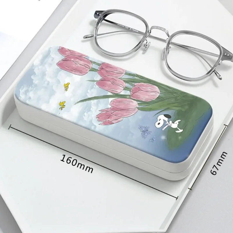 Snoopy Girl Korean Fresh Student Cute Disney Fashion Simple Anti-fall Portable Anti-Stress Folding Glasses Case