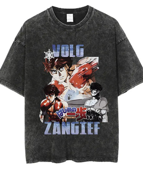 Mens Wash Tshirt Anime Hajime No Ippo T-shirt Hip Hop Street Harajuku Kamogawa Boxing Gym KBG Print Cotton Breathable Top Tee