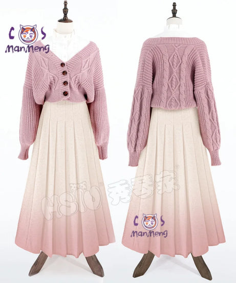 Waguri Kaoruko Cosplay Costume The Fragrant Flower Blooms With Dignity Sweater coat dress set Christmas girl sweet warm uniform
