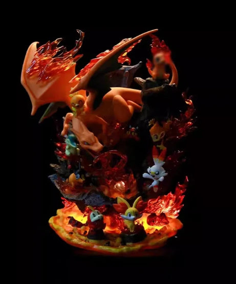 Pokemon Light-Up Figure 32cm Fire Type Family Set Charizard GK Glowing Anime Statue PVC Toy With Base Desktop ornament Boy Gift