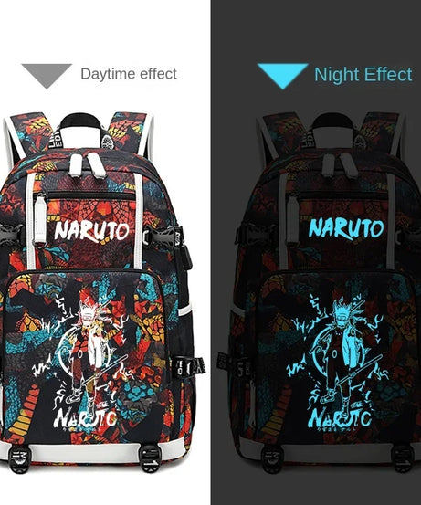 Naruto Sasuke Children Backpack School Bags Waterproof for Boy Girls Anime Luminous Kids SchoolBag USB Charging Book Bag
