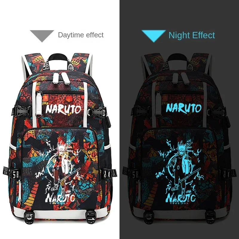 Naruto Sasuke Children Backpack School Bags Waterproof for Boy Girls Anime Luminous Kids SchoolBag USB Charging Book Bag