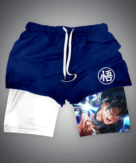 One Piece x Naruto x Dragon Ball 2-in-1 Men’s Gym Shorts – Quick-Dry & Breathable Sportswear
