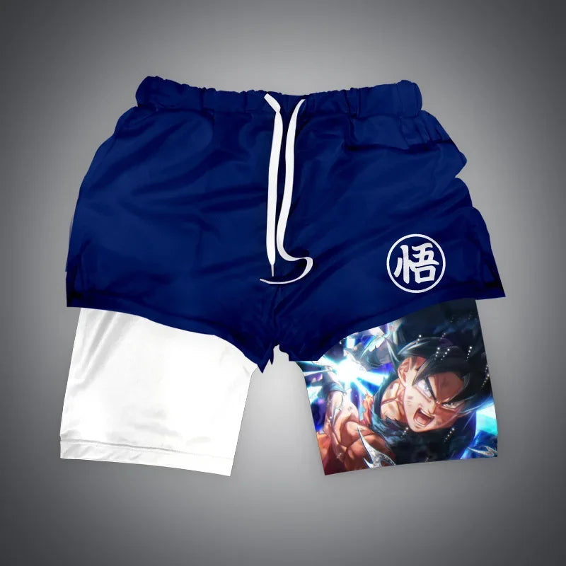 One Piece x Naruto x Dragon Ball 2-in-1 Men’s Gym Shorts – Quick-Dry & Breathable Sportswear