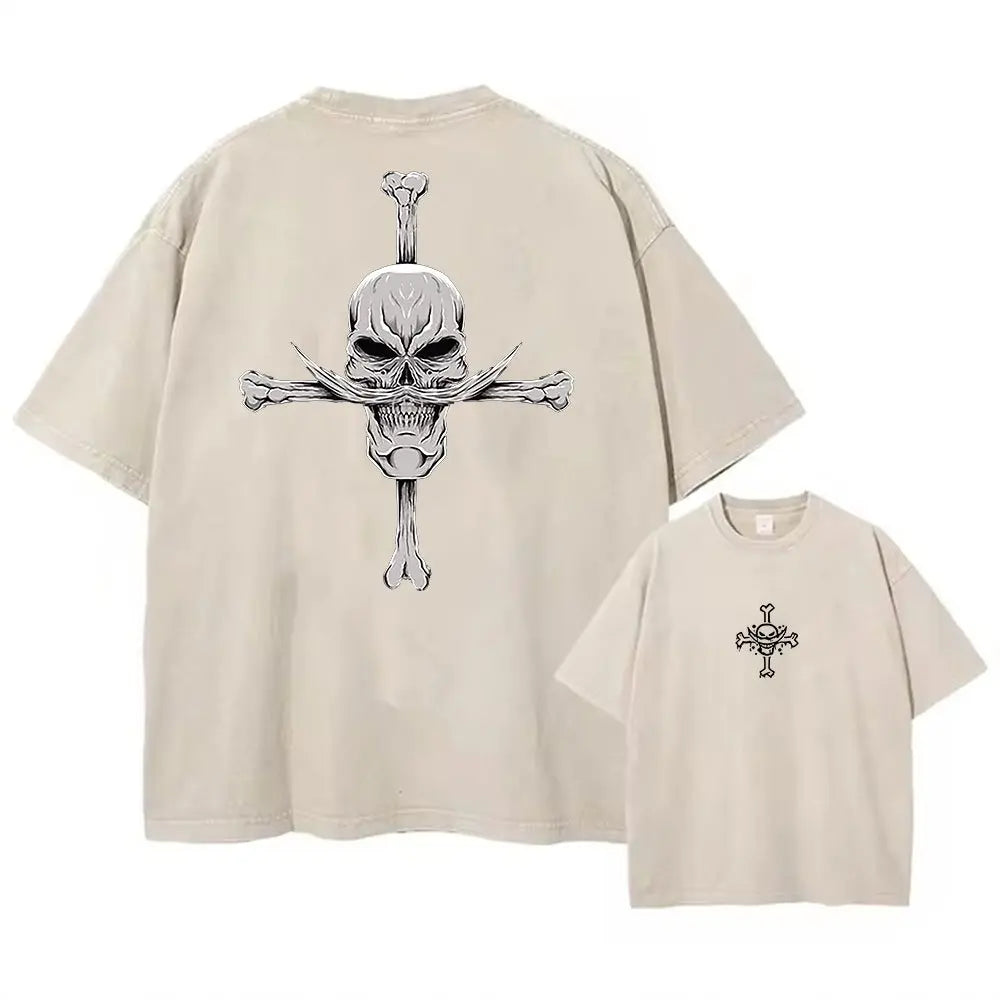 One Piece Anime Print Washed T-shirt Men Hip Hop Streetwear Oversized Women Short Sleeved Graphic Tee Summer Harajuku Casual Top