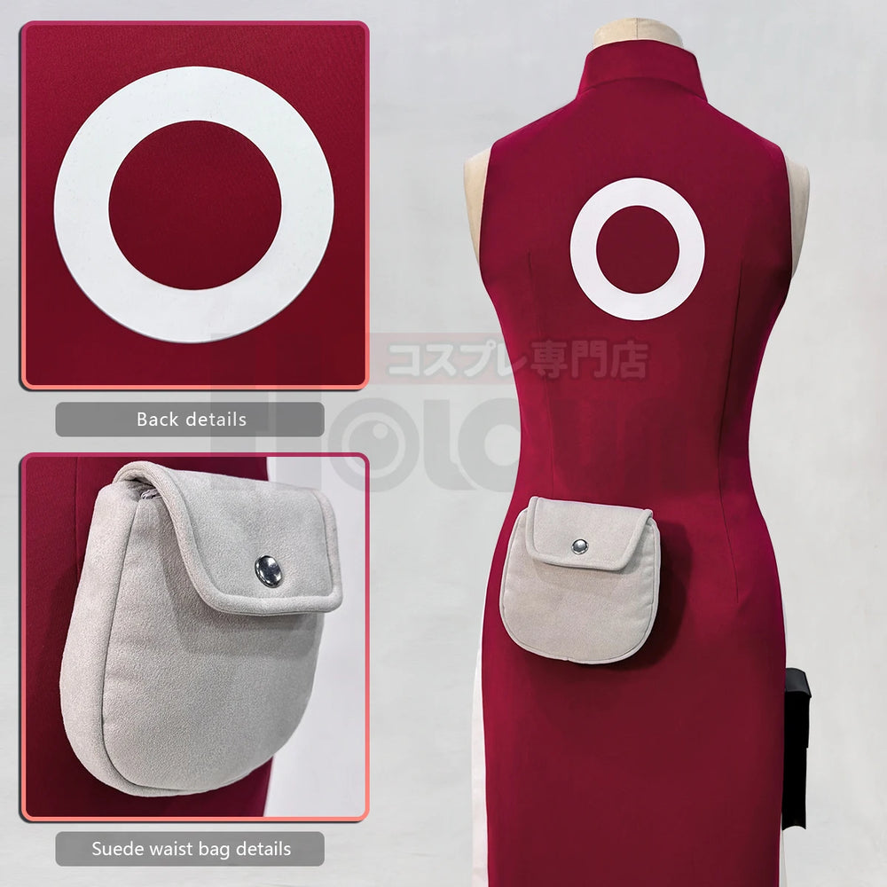Anime Sakura Haruno Cosplay Costume – Sleeveless Cheongsam Top, Shorts & Waist Bag Set 3