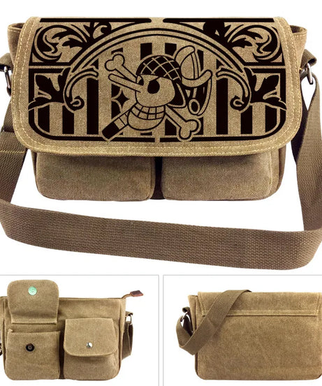 One Piece Canvas Shoulder Bag - Luffy & Law Logo Sling Bag, Unisex Student Backpack for Casual Daily Use & Anime Fans