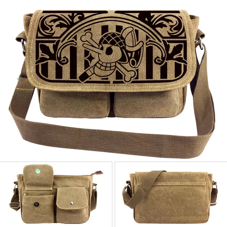 One Piece Canvas Shoulder Bag - Luffy & Law Logo Sling Bag, Unisex Student Backpack for Casual Daily Use & Anime Fans