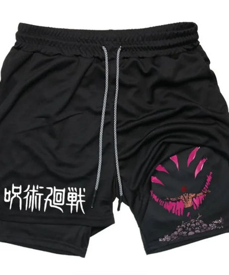 Anime Jujutsu Kaisen Performance Yuji Print Sport Running 2 in 1 Gym Shorts Training Men's Summer Workout Sportwear Y2K Shorts
