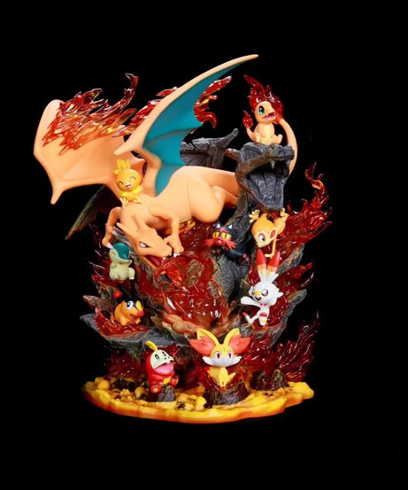 Pokemon Light-Up Figure 32cm Fire Type Family Set Charizard GK Glowing Anime Statue PVC Toy With Base Desktop ornament Boy Gift