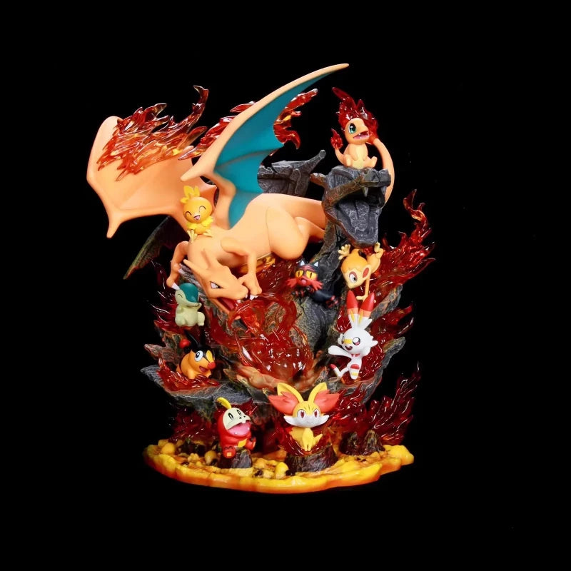 Pokemon Light-Up Figure 32cm Fire Type Family Set Charizard GK Glowing Anime Statue PVC Toy With Base Desktop ornament Boy Gift