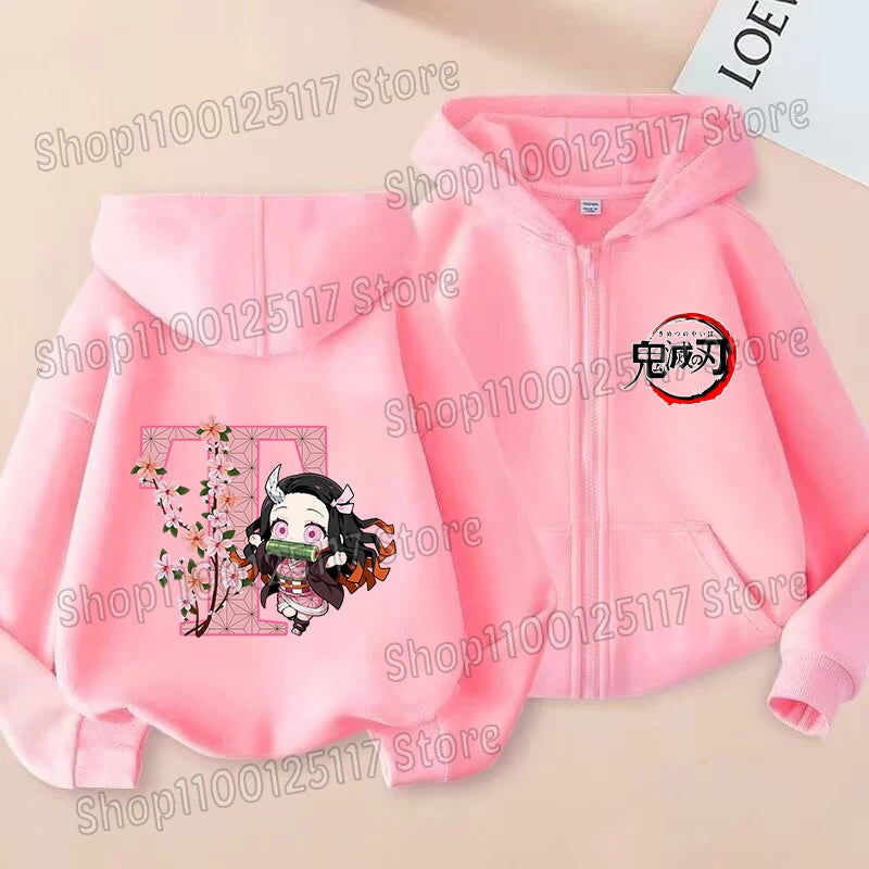 Demon Slayer Nezuko Kamado Kids Zip-Up Hoodie Cartoon Jacket 5